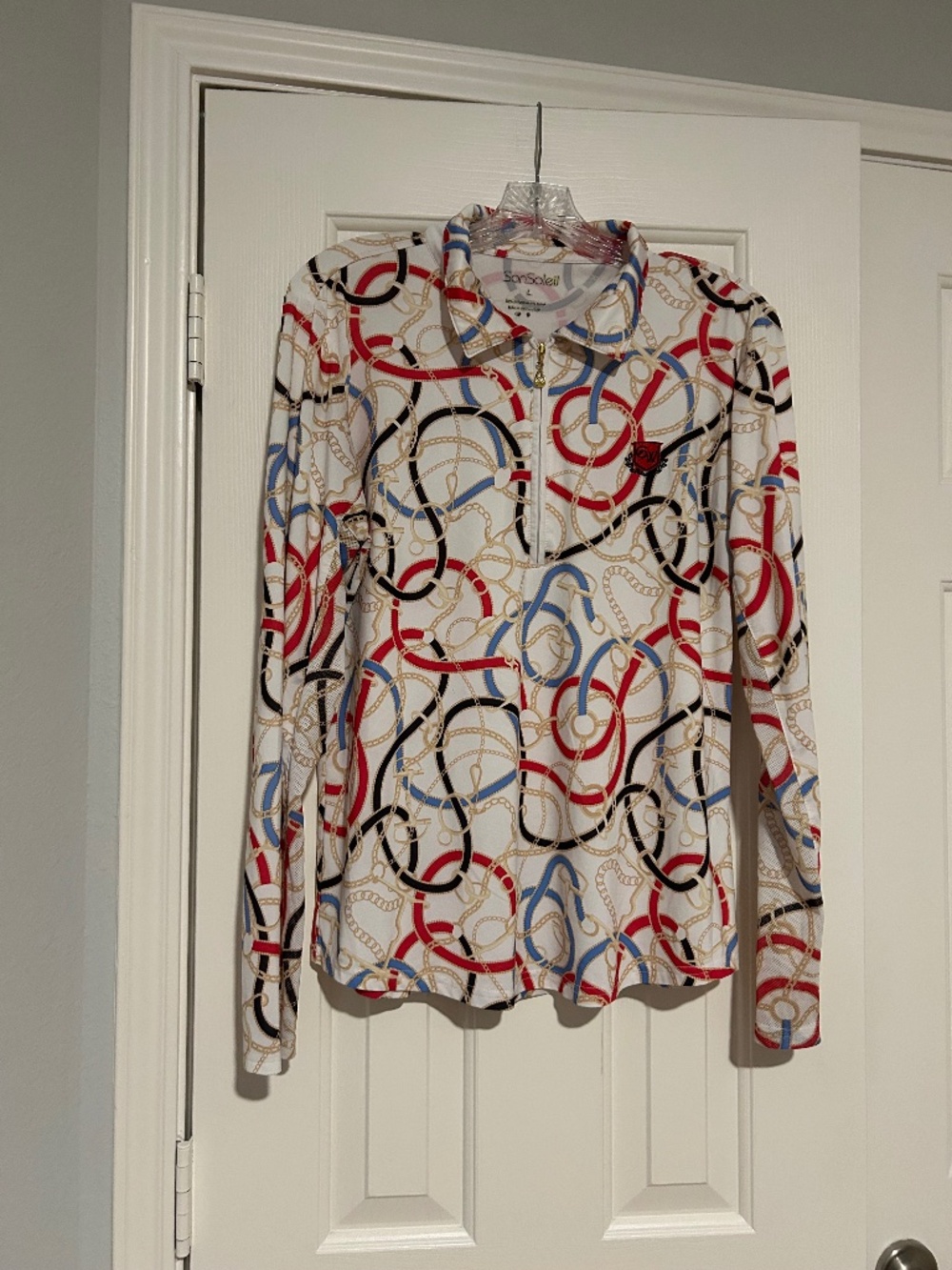 San Soleil Long Sleeve Sunshirt UV Protection in Gold & Red Tack Size L Golf
